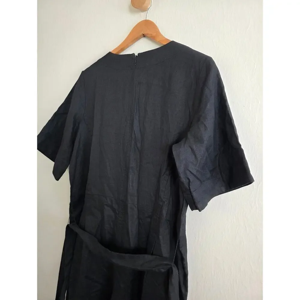 NEW Everlane The Wrap Linen Black Wrap-Front Wide-Leg Short Sleeve Jumpsuit 8
